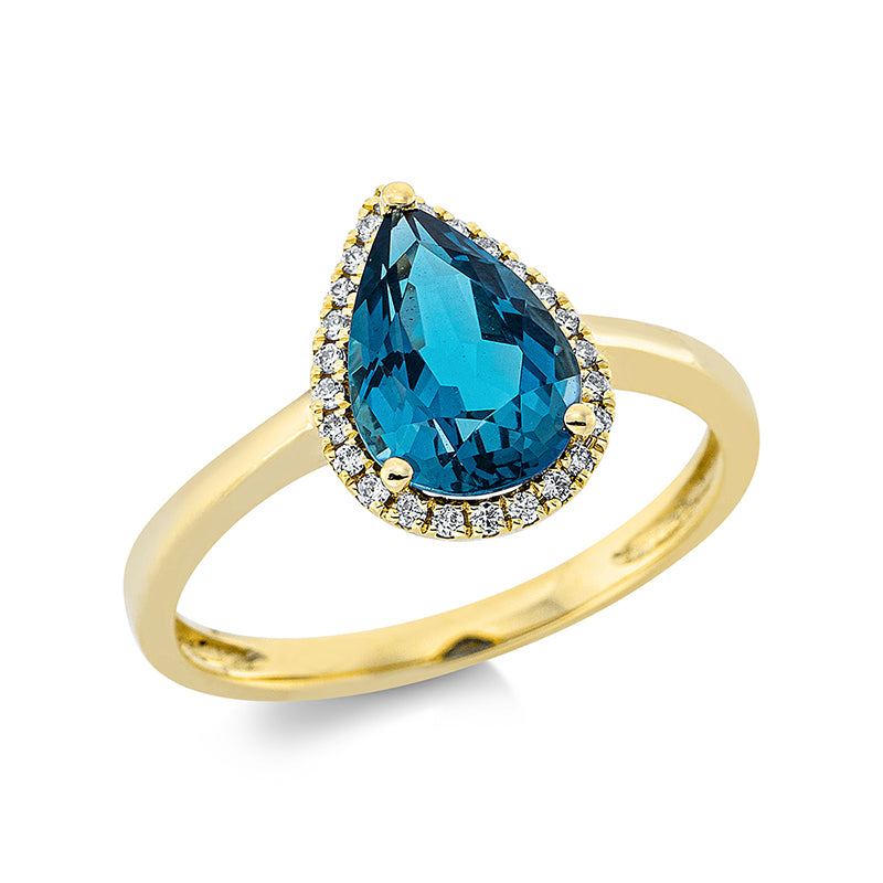 Ring mit Topas  aus 750/-18 Karat Gelbgold mit 25 Diamanten 0