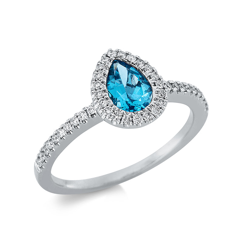 Ring mit Topas  aus 750/-18 Karat Weißgold mit 41 Diamanten 0