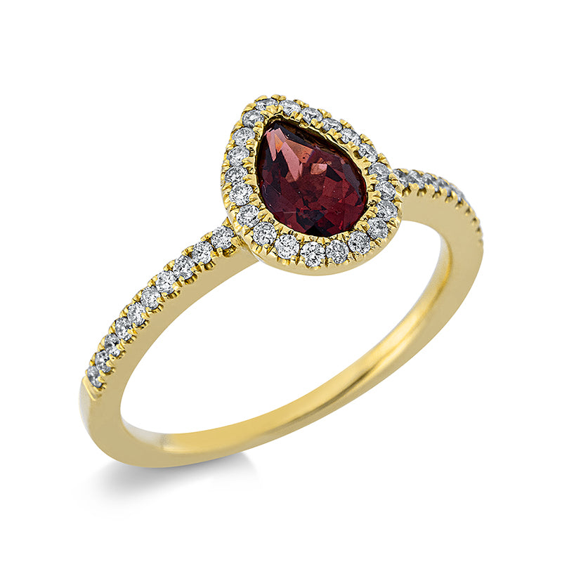 Ring mit Rhodolith  aus 750/-18 Karat Gelbgold mit 41 Diamanten 0