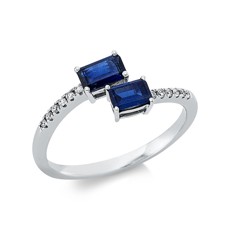 Ring mit Saphir  aus 750/-18 Karat Weißgold mit 12 Diamanten 0