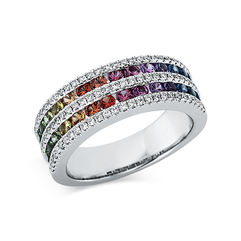 Ring mit Saphir  aus 750/-18 Karat Weißgold mit 84 Diamanten 0