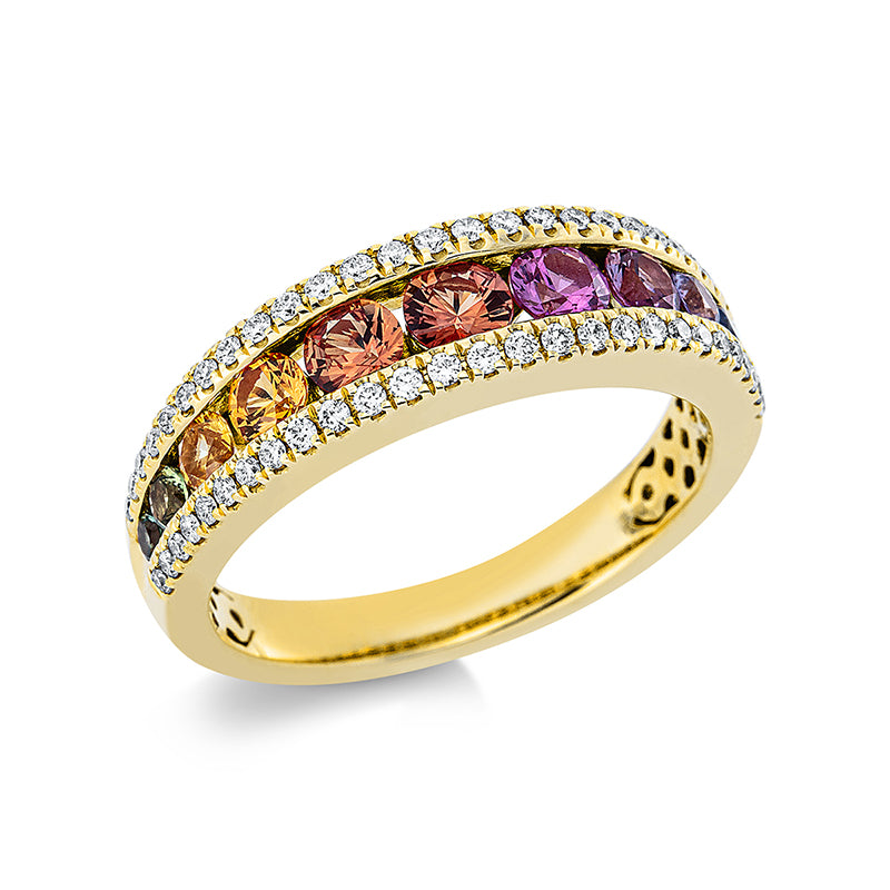Ring - Regenbogen-Schmuck aus Gold mit Diamanten mit Saphir - 1CX99