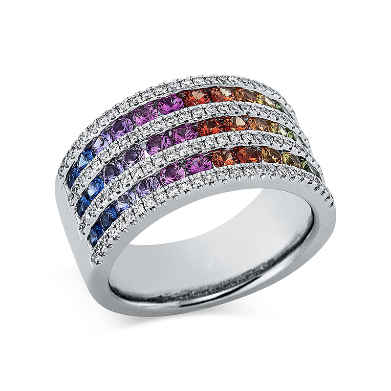 Ring mit Saphir  aus 750/-18 Karat Weißgold mit 104 Diamanten 0
