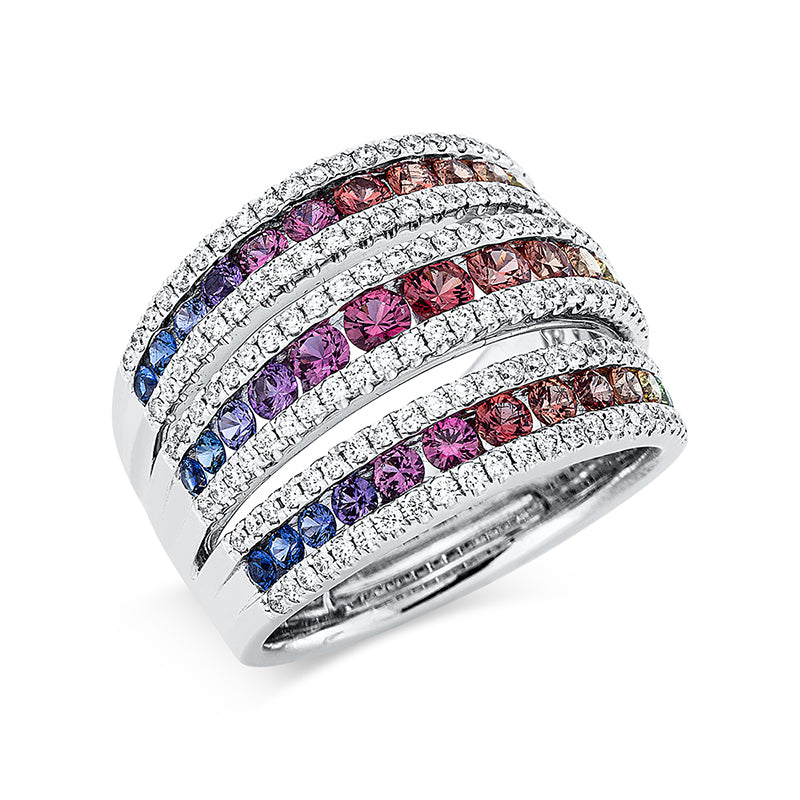 Ring mit Saphir  aus 750/-18 Karat Weißgold mit 142 Diamanten 0