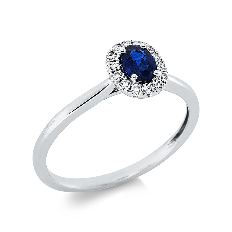 Ring mit Saphir  aus 750/-18 Karat Weißgold mit 14 Diamanten 0