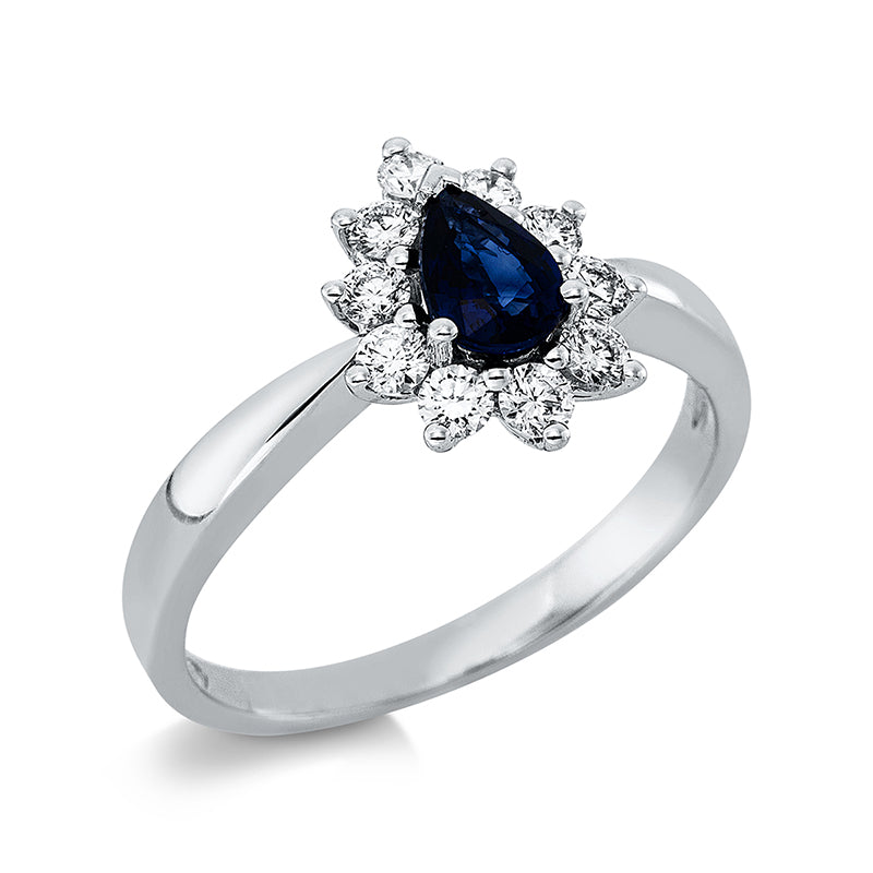 Ring mit Saphir  aus 750/-18 Karat Weißgold mit 10 Diamanten 0