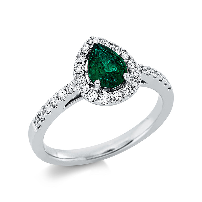 Ring mit Smaragd  aus 750/-18 Karat Weißgold mit 28 Diamanten 0
