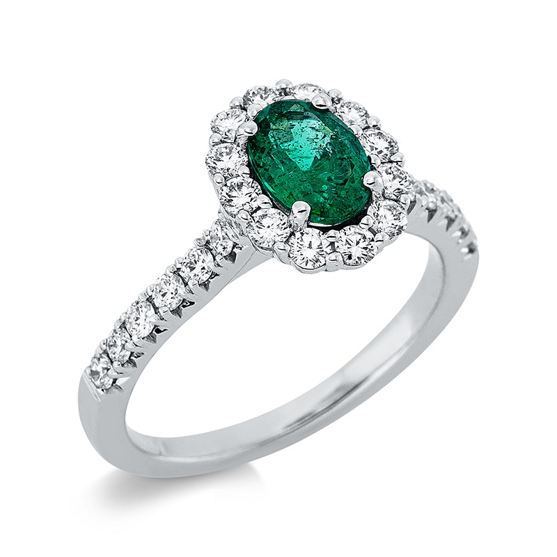 Ring mit Smaragd  aus 750/-18 Karat Weißgold mit 24 Diamanten 0
