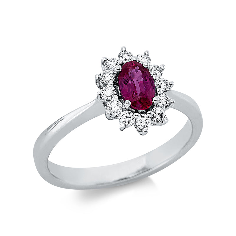 Ring mit Rubin  aus 750/-18 Karat Weißgold mit 12 Diamanten 0