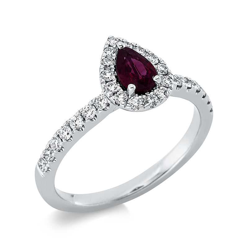 Ring mit Rubin  aus 750/-18 Karat Weißgold mit 28 Diamanten 0