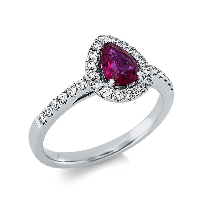 Ring mit Rubin  aus 750/-18 Karat Weißgold mit 28 Diamanten 0