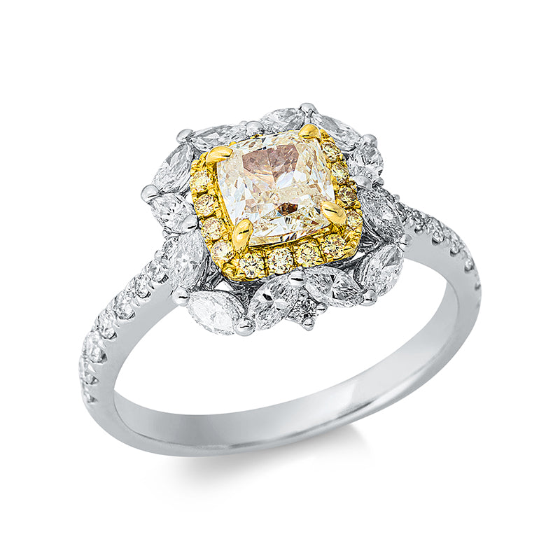 Ring    aus 750/-18 Karat Weißgold / Gelbgold mit 47 Diamanten 2 ct