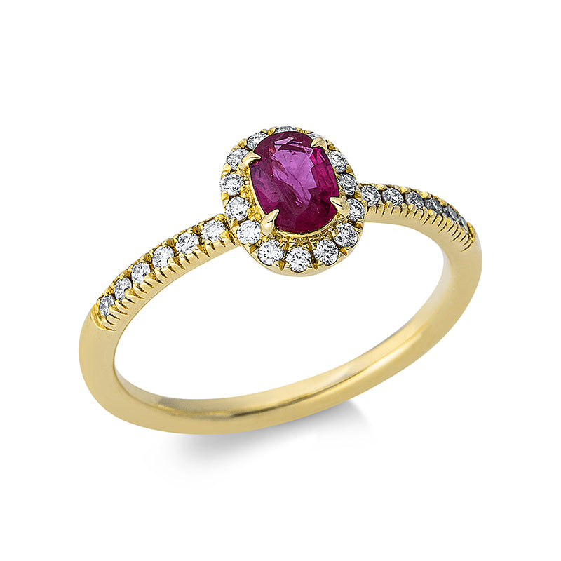 Ring mit Rubin  aus 750/-18 Karat Gelbgold mit 26 Diamanten 0