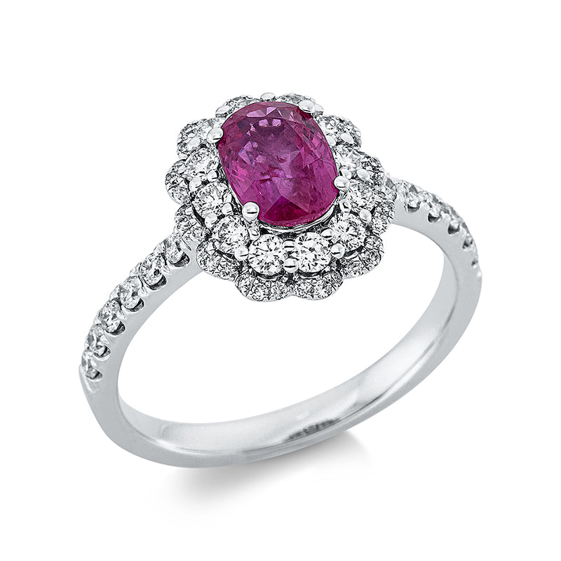 Ring mit Rubin  aus 750/-18 Karat Weißgold mit 60 Diamanten 0