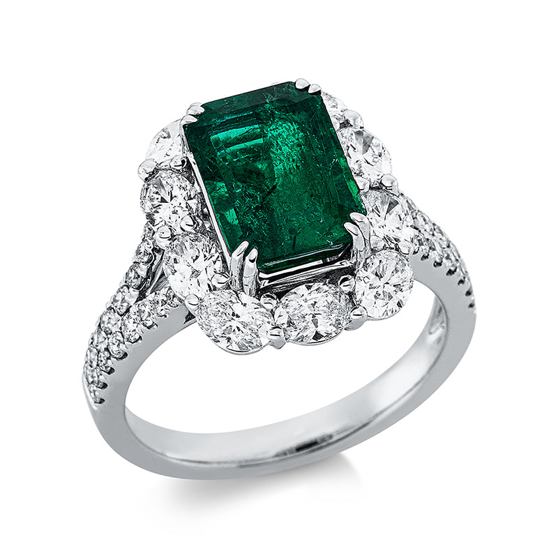 Ring mit Smaragd  aus 750/-18 Karat Weißgold mit 42 Diamanten 1