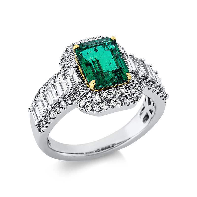Ring mit Smaragd  aus 750/-18 Karat Weißgold / Gelbgold mit 80 Diamanten 1