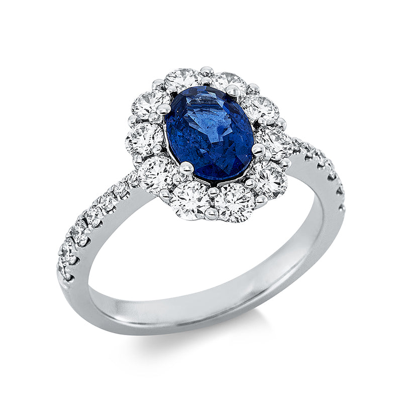 Ring mit Saphir  aus 750/-18 Karat Weißgold mit 24 Diamanten 1
