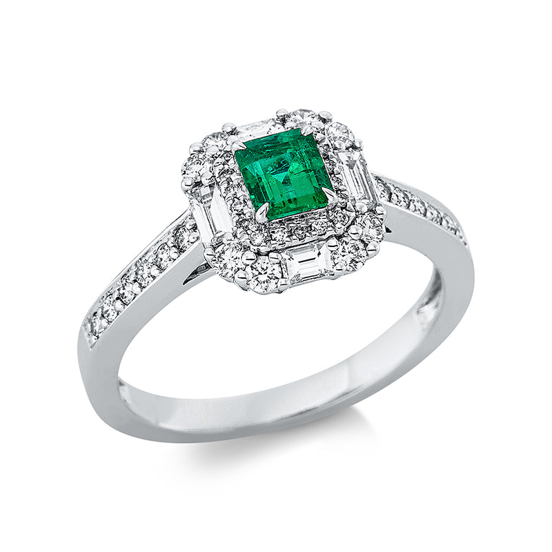 Ring mit Smaragd  aus 750/-18 Karat Weißgold mit 42 Diamanten 0