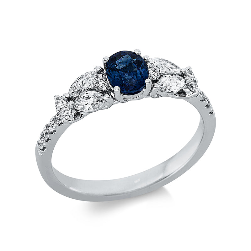 Ring mit Saphir  aus 750/-18 Karat Weißgold mit 18 Diamanten 0