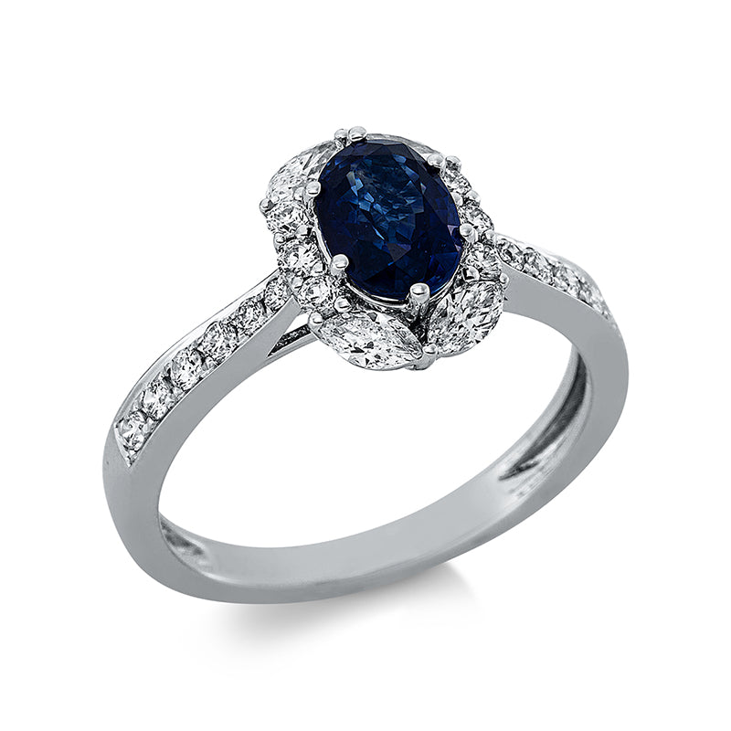 Ring mit Saphir  aus 750/-18 Karat Weißgold mit 22 Diamanten 0