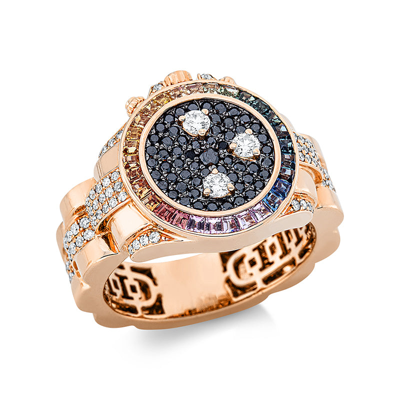 Ring mit Saphir  aus 750/-18 Karat Rotgold mit 204 Diamanten 0