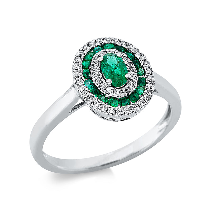 Ring mit Smaragd  aus 750/-18 Karat Weißgold mit 46 Diamanten 0