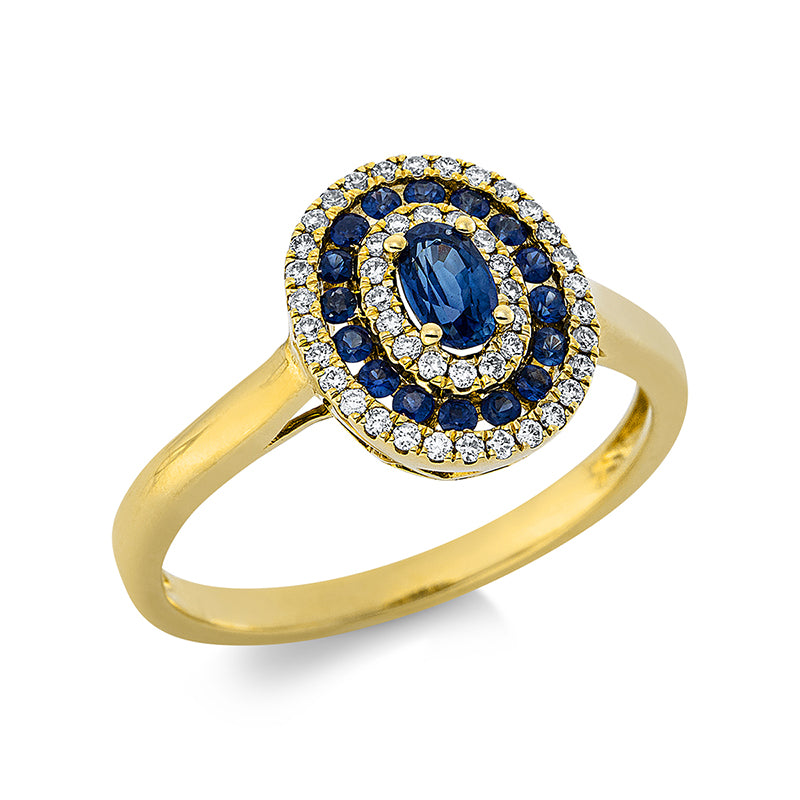 Ring mit Saphir  aus 750/-18 Karat Gelbgold mit 46 Diamanten 0