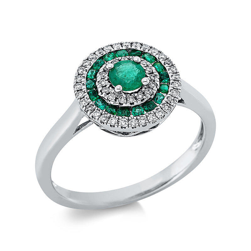 Ring mit Smaragd  aus 750/-18 Karat Weißgold mit 47 Diamanten 0