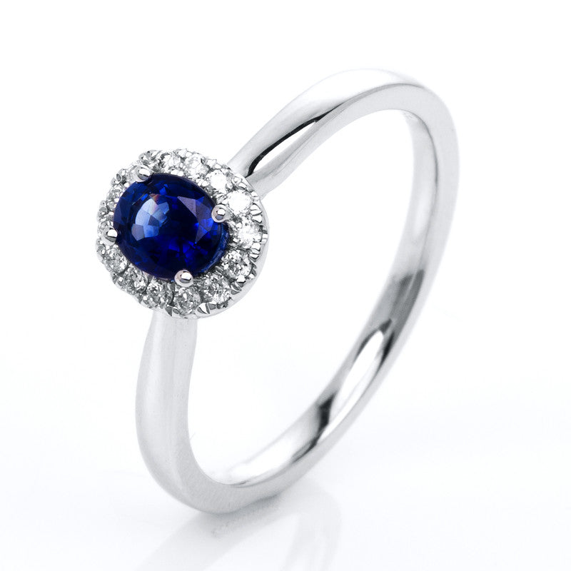 Ring mit Saphir  aus 750/-18 Karat Weißgold mit 14 Diamanten 0