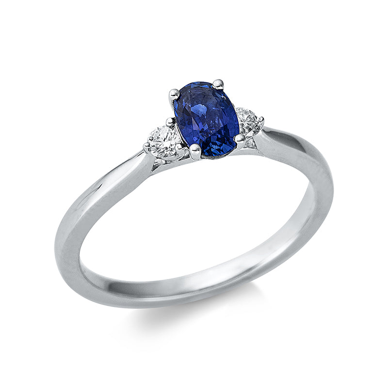 Ring mit Saphir  aus 750/-18 Karat Weißgold mit 2 Diamanten 0