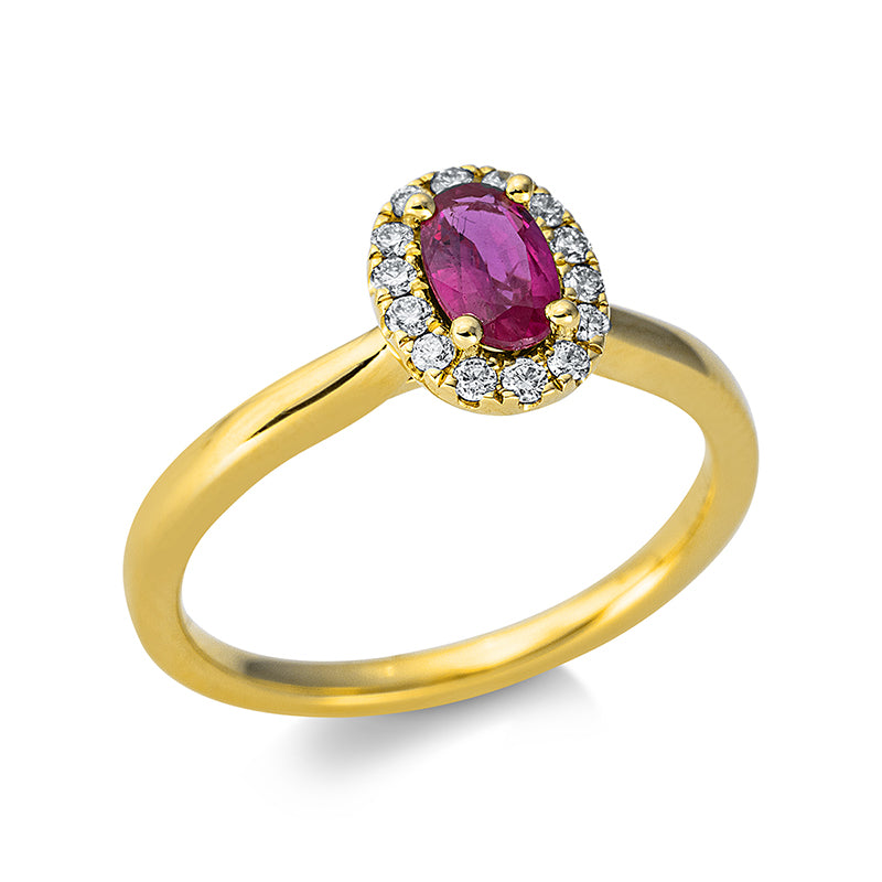 Ring mit Rubin  aus 750/-18 Karat Gelbgold mit 14 Diamanten 0