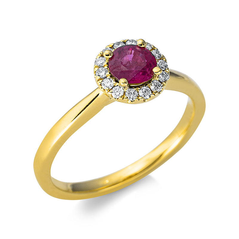 Ring mit Rubin  aus 750/-18 Karat Gelbgold mit 14 Diamanten 0