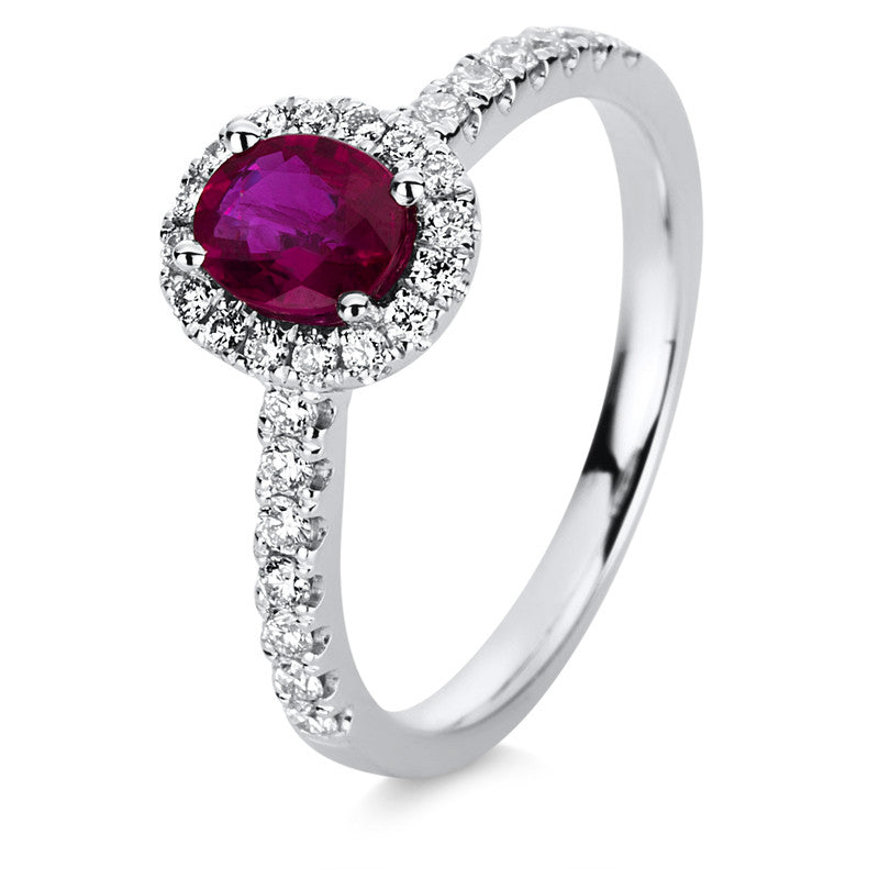 Ring mit Saphir  aus 750/-18 Karat Weißgold mit 14 Diamanten 0