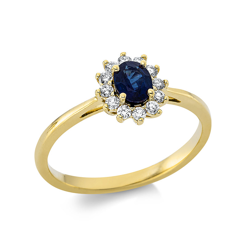Ring mit Saphir  aus 750/-18 Karat Gelbgold mit 12 Diamanten 0