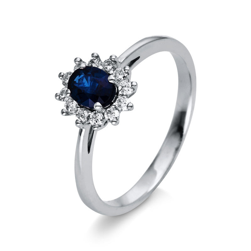 Ring mit Saphir  aus 750/-18 Karat Weißgold mit 12 Diamanten 0