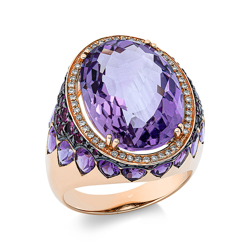 Ring mit Rubin  aus 750/-18 Karat Rotgold mit 48 Diamanten 0