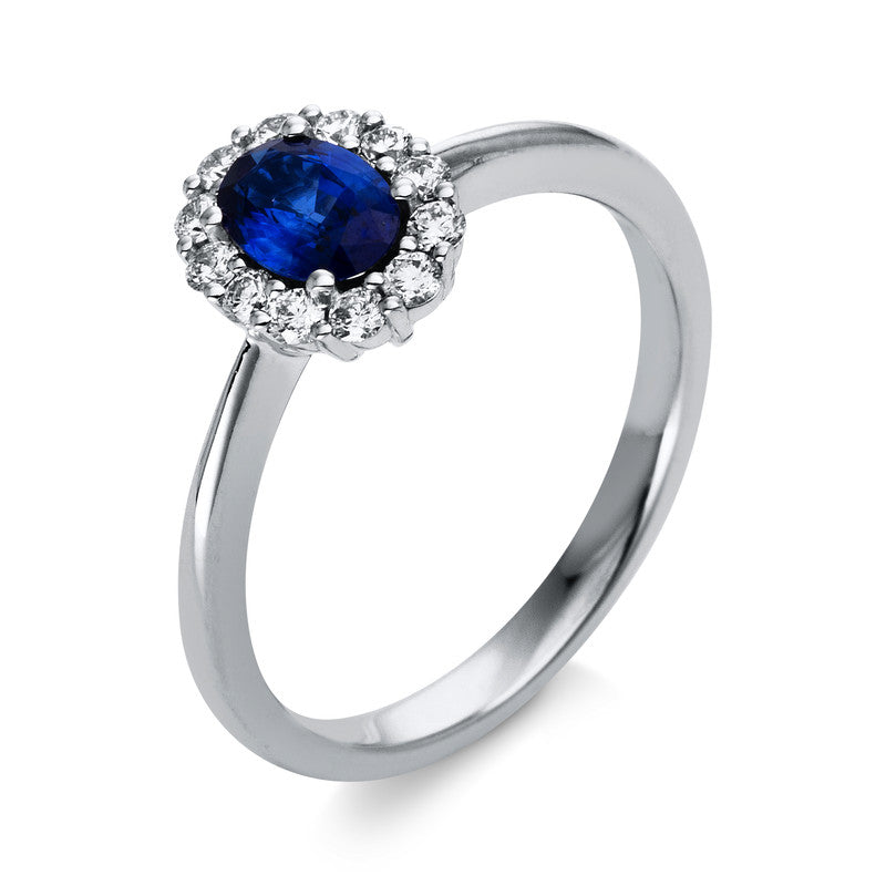 Ring mit Saphir  aus 750/-18 Karat Weißgold mit 12 Diamanten 0
