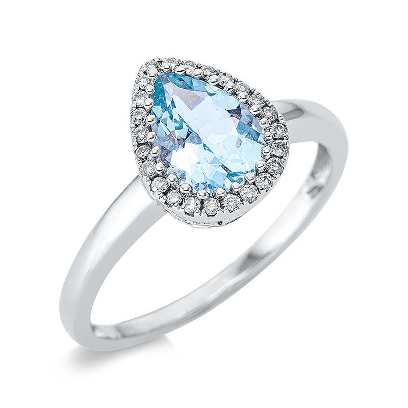Ring mit Aquamarin  aus 585/-14 Karat Weißgold mit 24 Diamanten 0