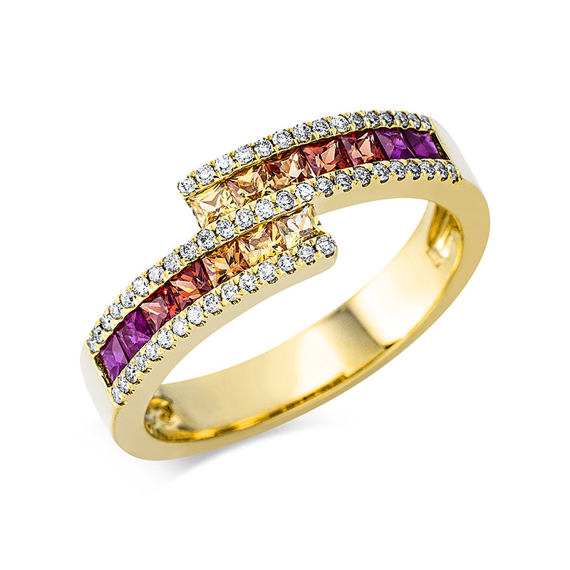 Ring mit Saphir  aus 750/-18 Karat Gelbgold mit 54 Diamanten 0