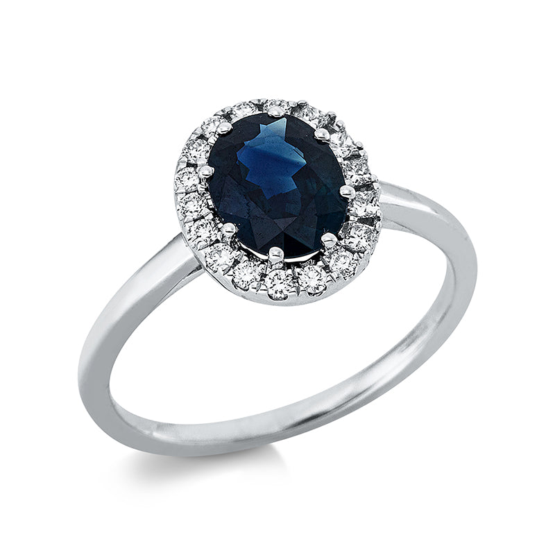 Ring mit Saphir  aus 750/-18 Karat Weißgold mit 17 Diamanten 0