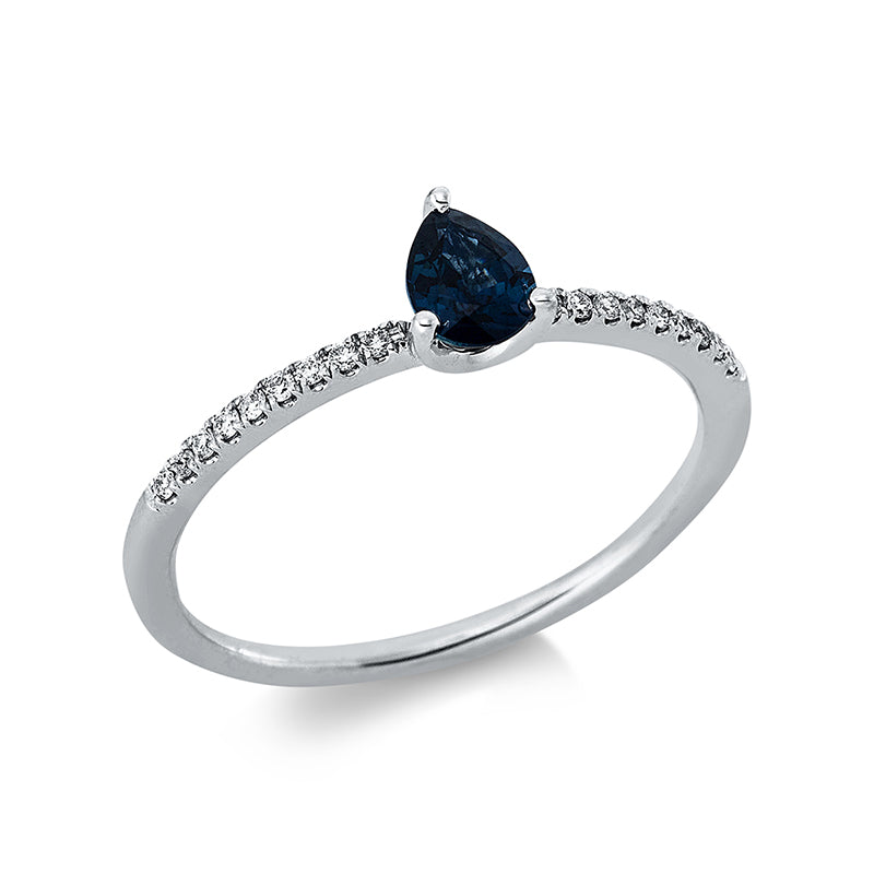 Ring mit Saphir  aus 750/-18 Karat Weißgold mit 18 Diamanten 0