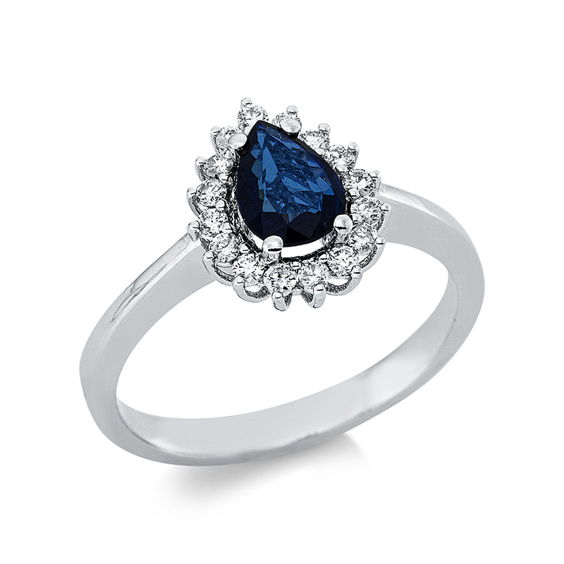 Ring mit Saphir  aus 750/-18 Karat Weißgold mit 16 Diamanten 0