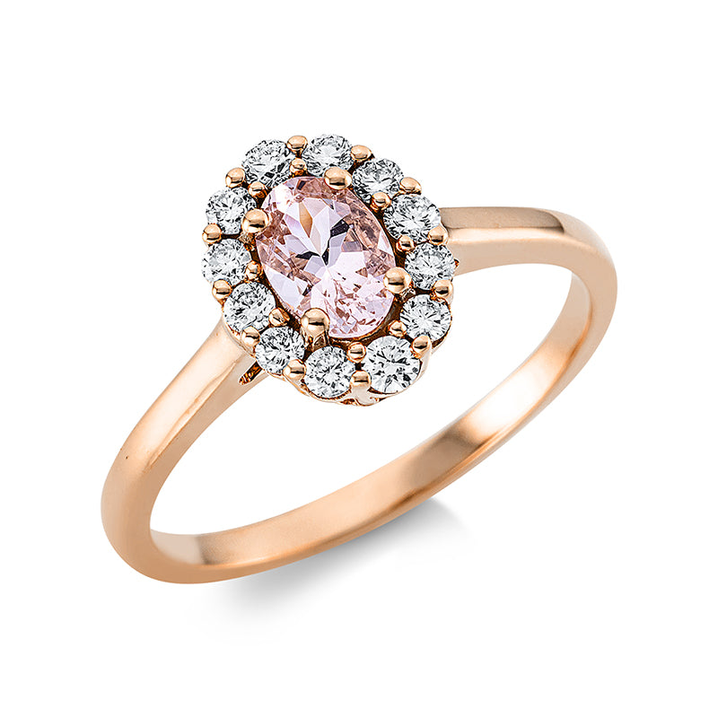Ring mit Morganit  aus 750/-18 Karat Rotgold mit 12 Diamanten 0
