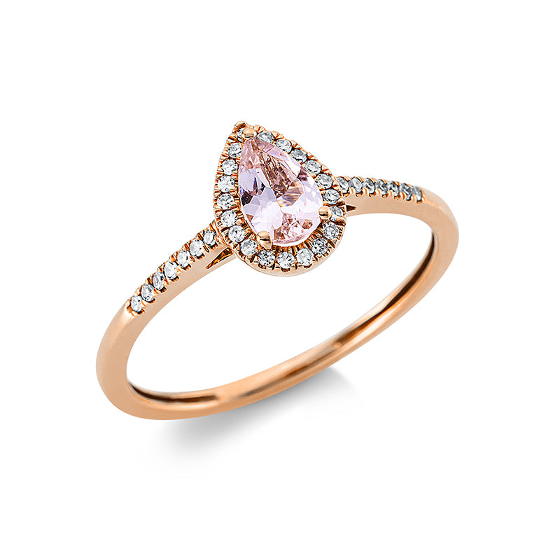 Ring mit Morganit  aus 750/-18 Karat Rotgold mit 34 Diamanten 0