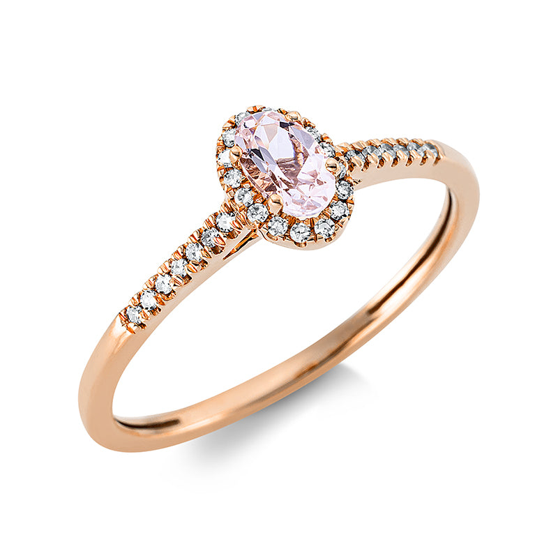 Ring mit Morganit  aus 750/-18 Karat Rotgold mit 30 Diamanten 0