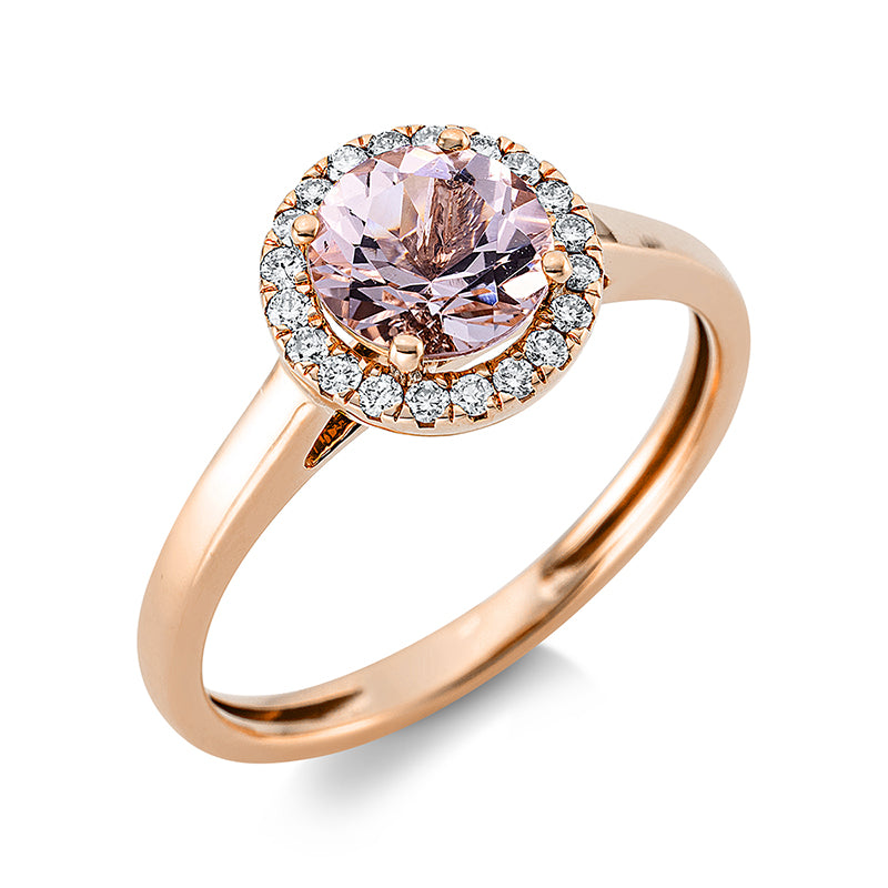 Ring mit Morganit  aus 750/-18 Karat Rotgold mit 20 Diamanten 0