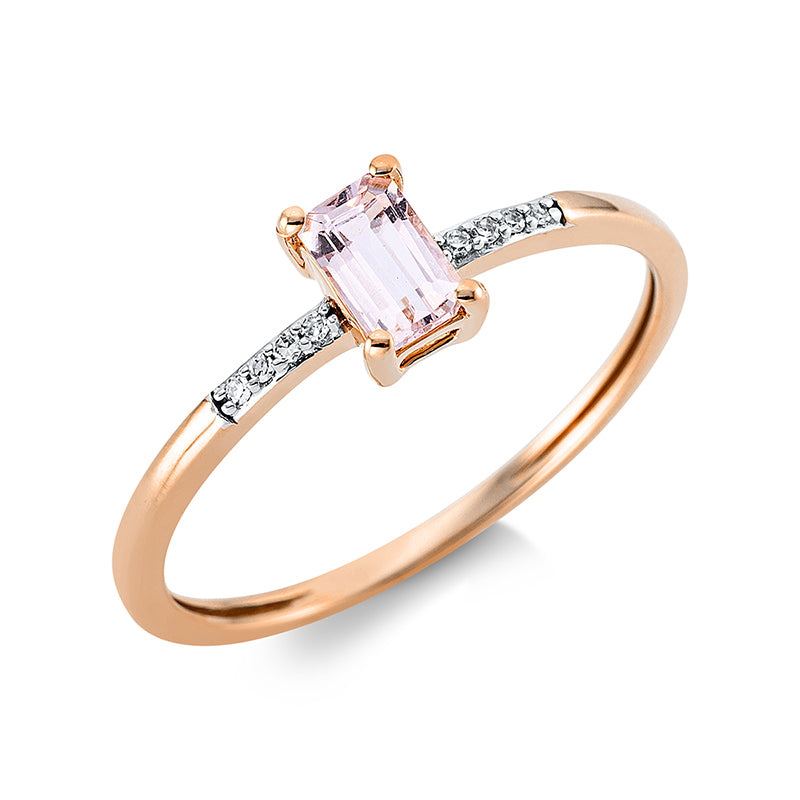 Ring mit Morganit  aus 750/-18 Karat Rotgold mit 8 Diamanten 0