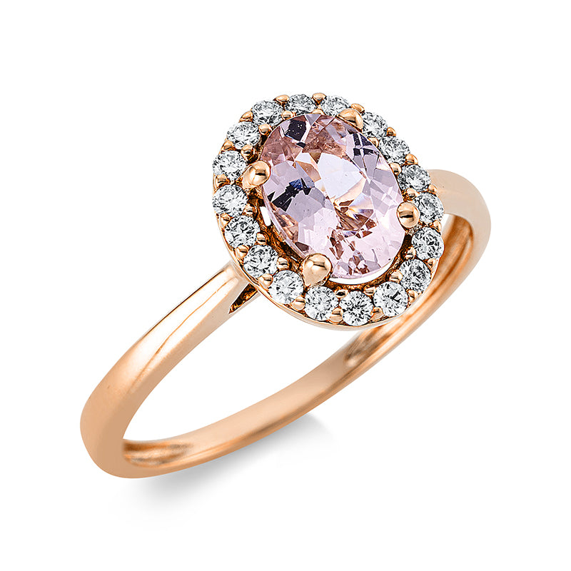 Ring mit Morganit  aus 750/-18 Karat Rotgold mit 18 Diamanten 0