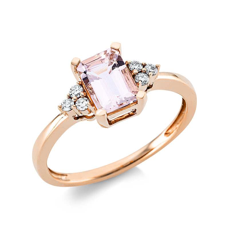 Ring mit Morganit  aus 750/-18 Karat Rotgold mit 6 Diamanten 0
