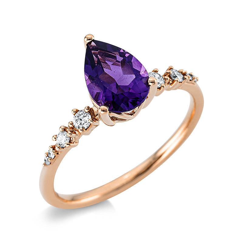 Ring mit Amethyst  aus 750/-18 Karat Rotgold mit 8 Diamanten 0